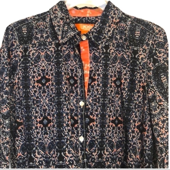 Joe Fresh Long Sleeved Blue Orange Button Front Top Size Small - Picture 1 of 4